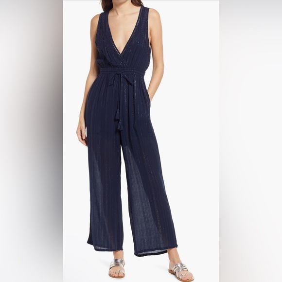 NWT Raga Dusk Till Dawn Boho Jumpsuit Navy with Gold Lurex Details Size Small - Picture 2 of 8